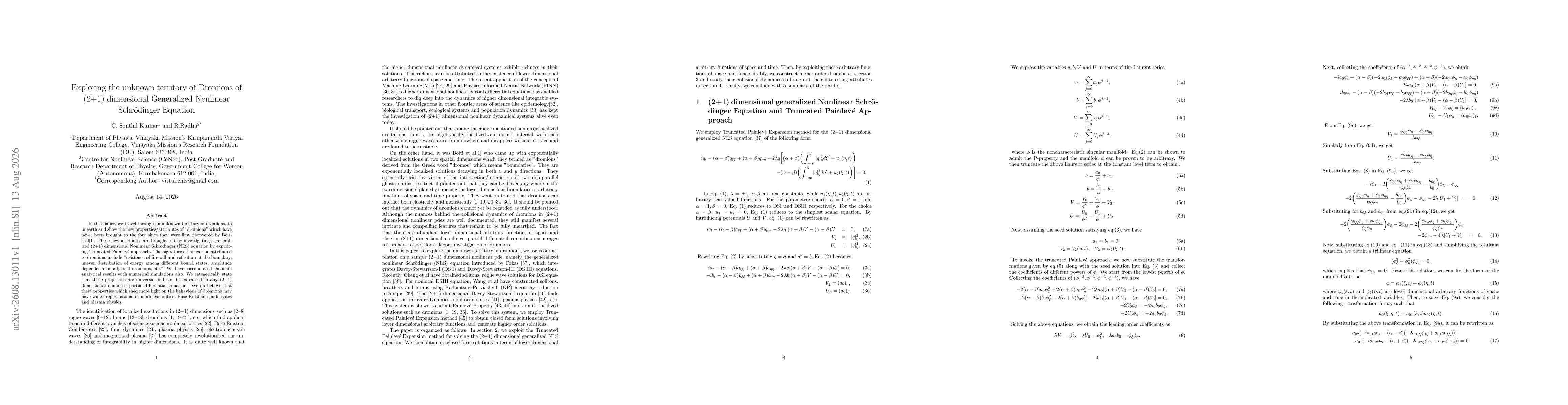 Thumbnail for Exploring the unknown territory of Dromions of (2+1) dimensional Generalized Nonlinear Schrodinger Equation