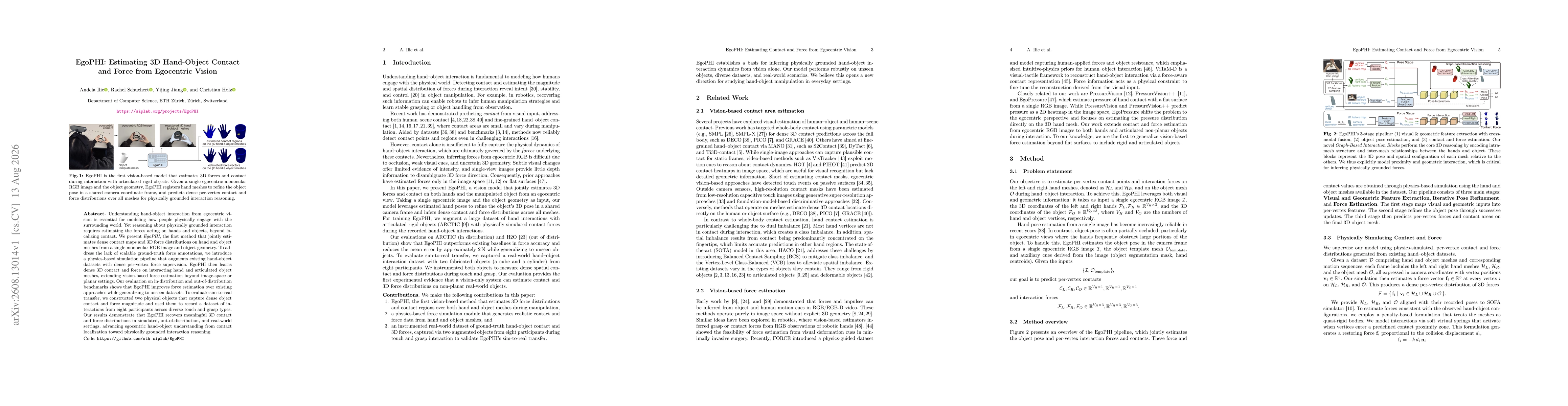 Thumbnail for EgoPHI: Estimating Contact and Force from Egocentric Vision