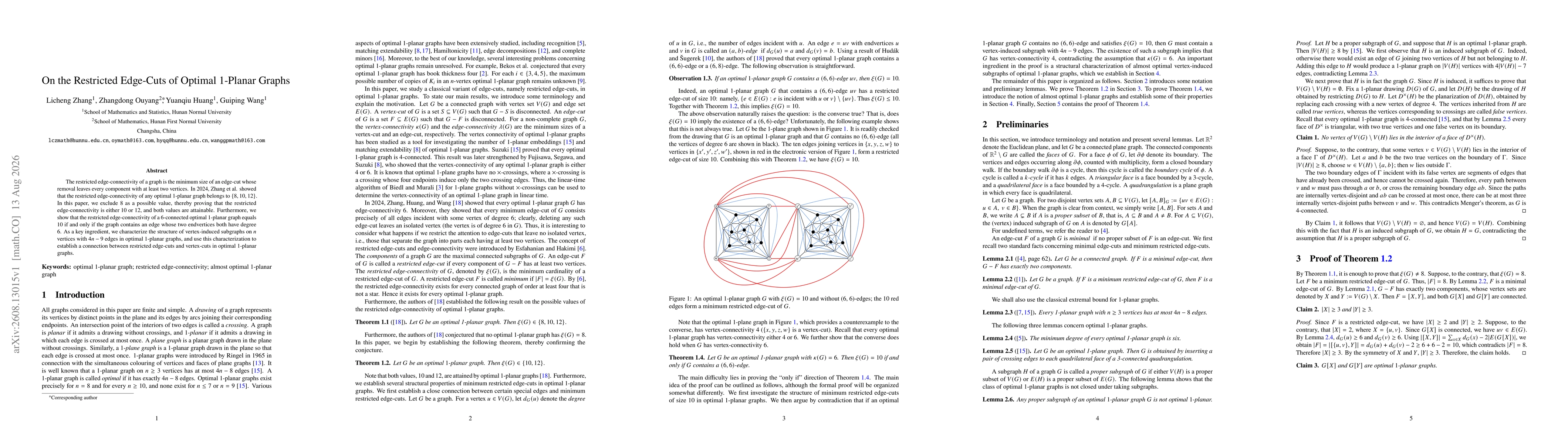 Thumbnail for On the Restricted Edge-Cuts of Optimal 1-Planar Graphs
