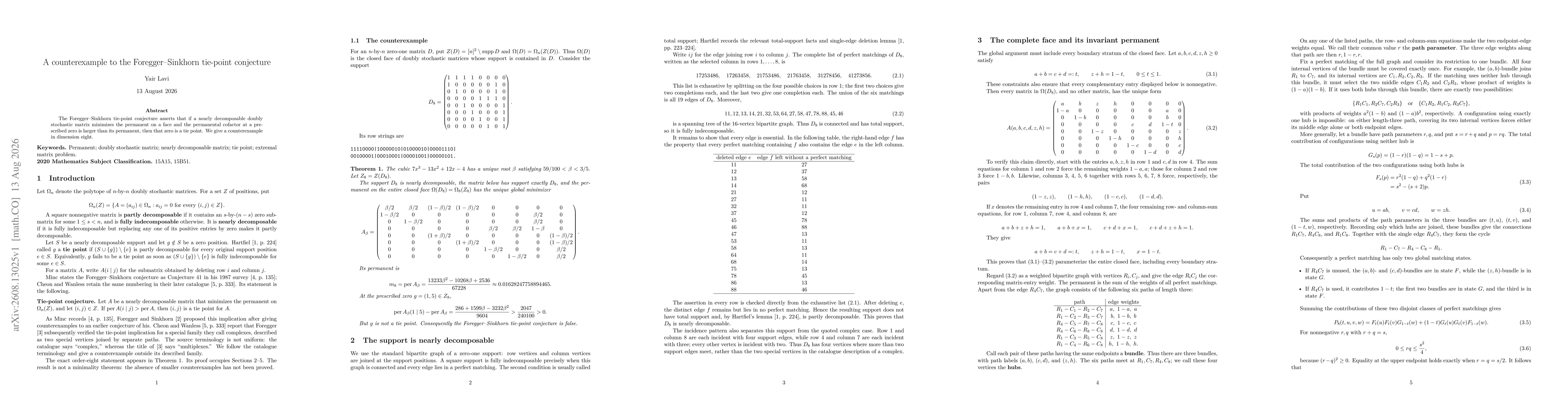 Thumbnail for A counterexample to the Foregger-Sinkhorn tie-point conjecture