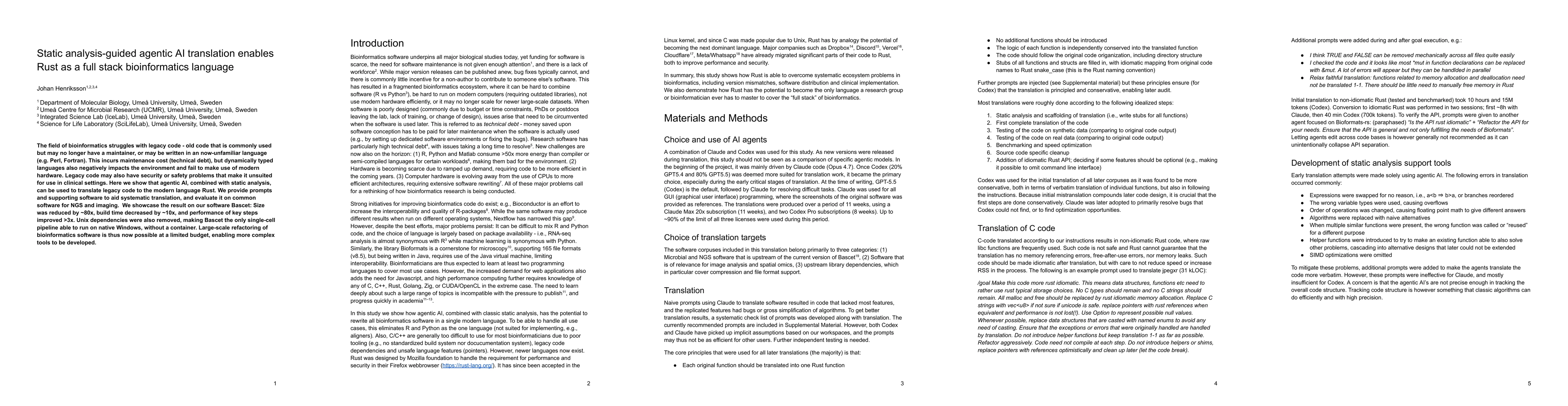 Thumbnail for Static analysis-guided agentic AI translation enables Rust as a full stack bioinformatics language