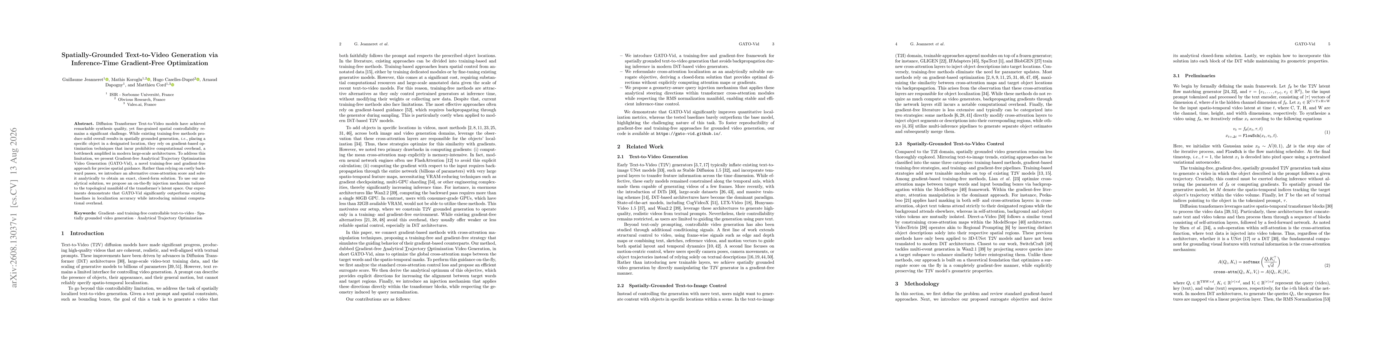 Thumbnail for Spatially-Grounded Text-to-Video Generation via Inference-Time Gradient-Free Optimization