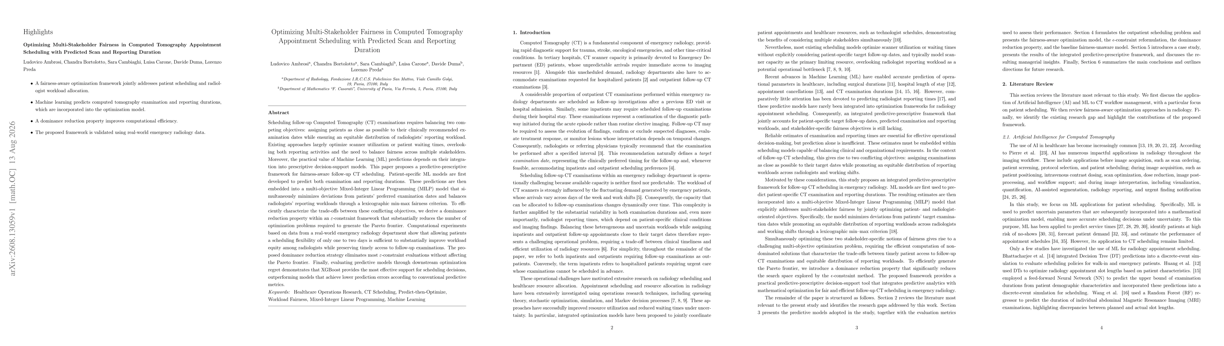 Thumbnail for Optimizing Multi-Stakeholder Fairness in Computed Tomography Appointment Scheduling with Predicted Scan and Reporting Duration