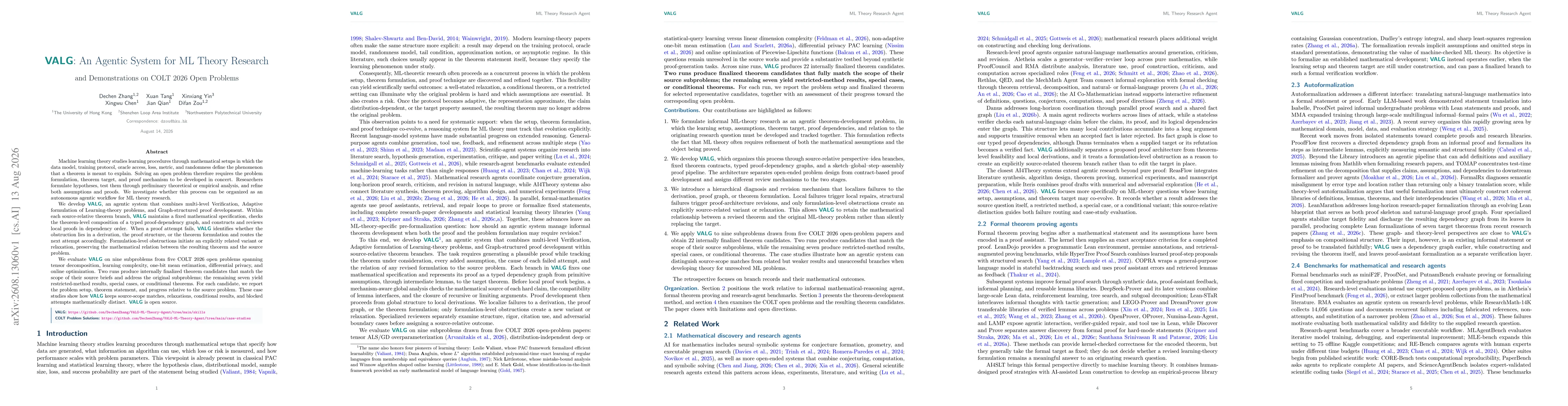 Thumbnail for VALG: An Agentic System for ML Theory Research