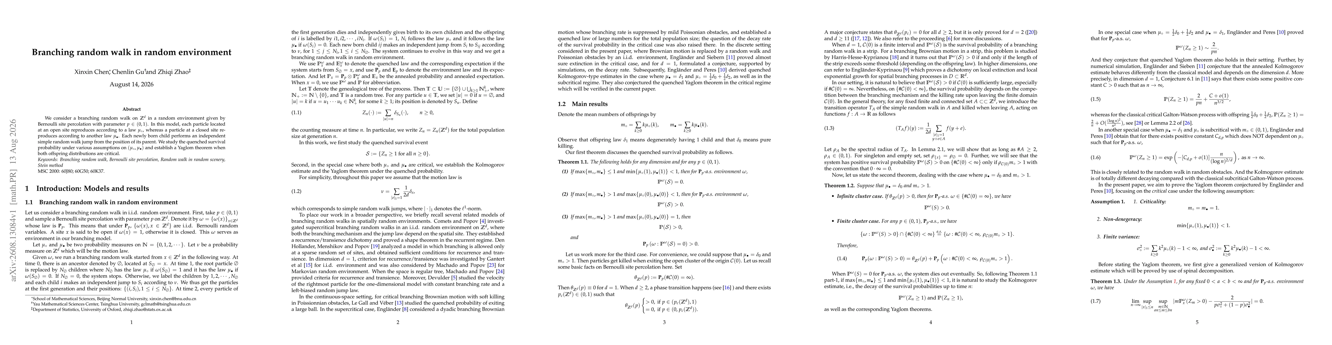 Thumbnail for Branching random walk in random environment