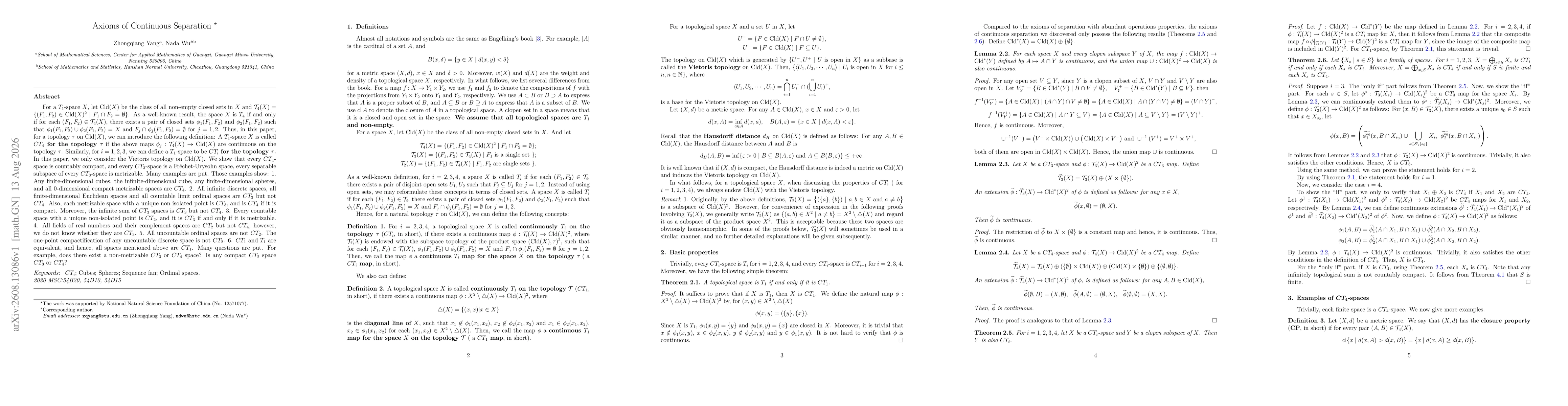 Thumbnail for Axioms of Continuous Separation