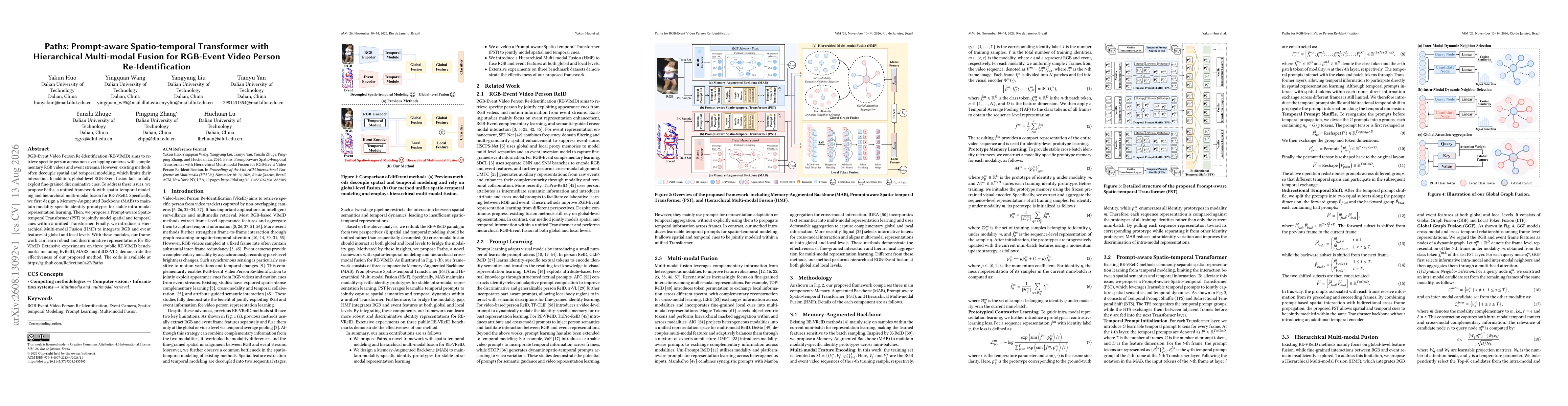 Thumbnail for Paths: Prompt-aware Spatio-temporal Transformer with Hierarchical Multi-modal Fusion for RGB-Event Video Person Re-Identification