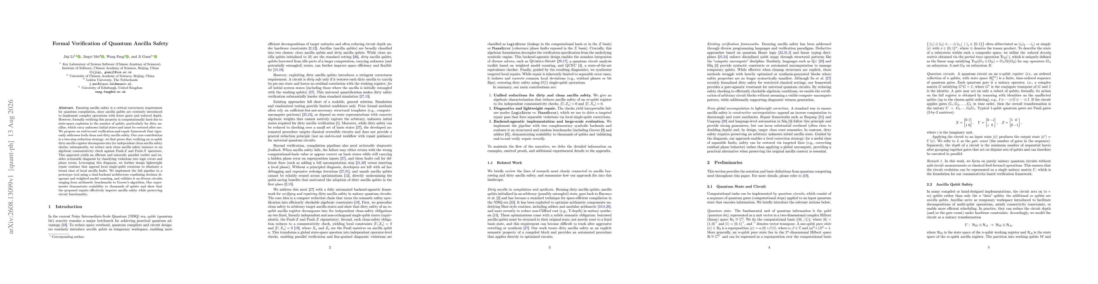 Thumbnail for Formal Verification of Quantum Ancilla Safety