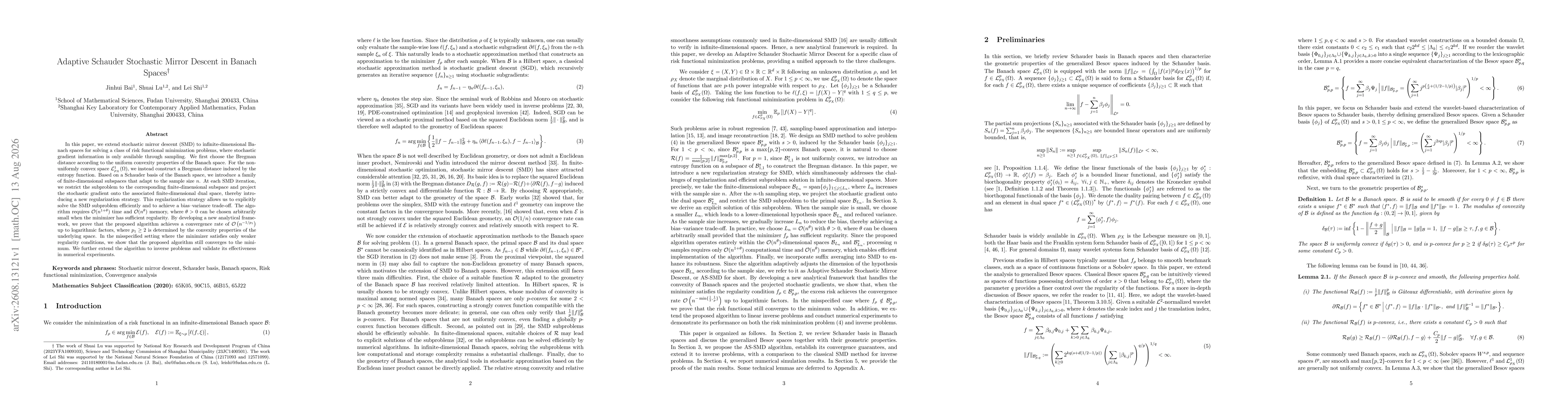 Thumbnail for Adaptive Schauder Stochastic Mirror Descent in Banach Spaces