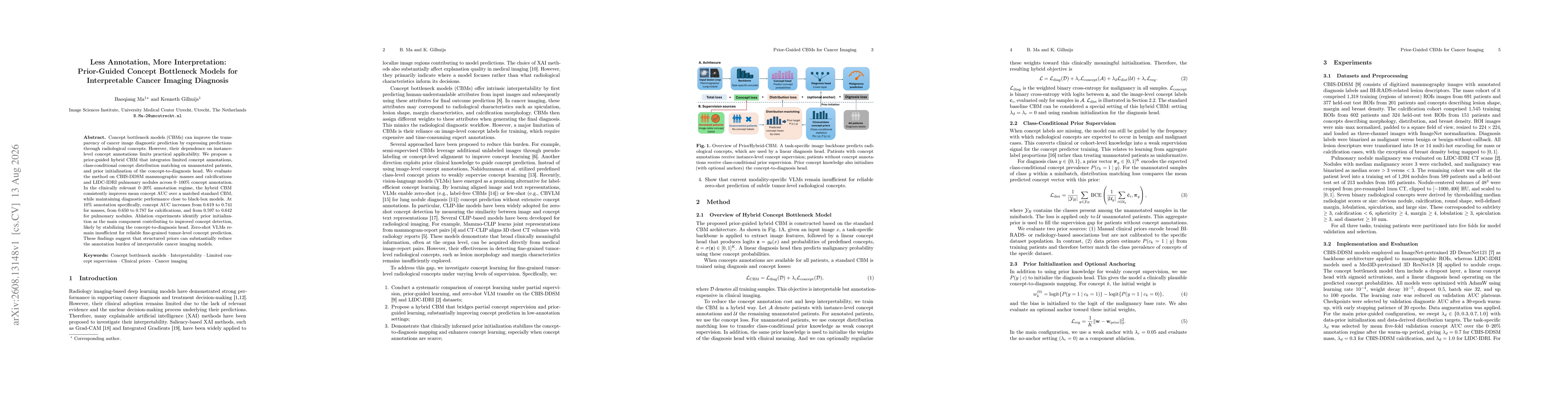 Thumbnail for Less Annotation, More Interpretation: Prior-Guided Concept Bottleneck Models for Interpretable Cancer Imaging Diagnosis
