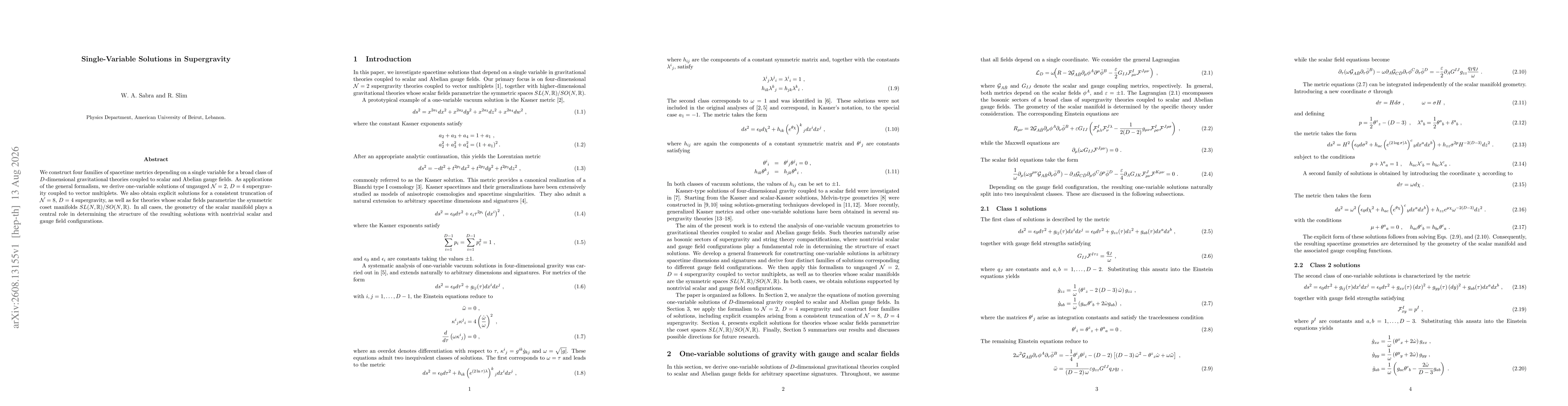 Thumbnail for Single-Variable Solutions in Supergravity