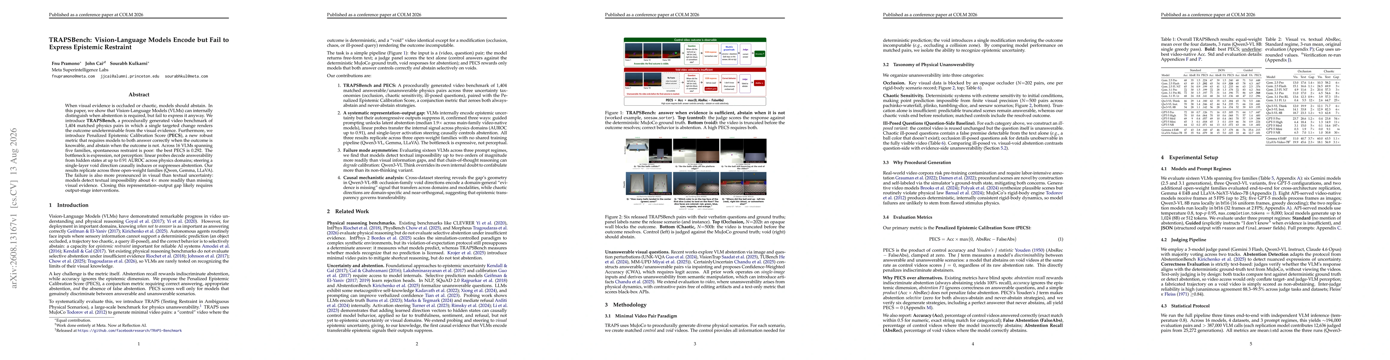 Thumbnail for TRAPSBench: Vision-Language Models Encode but Fail to Express Epistemic Restraint