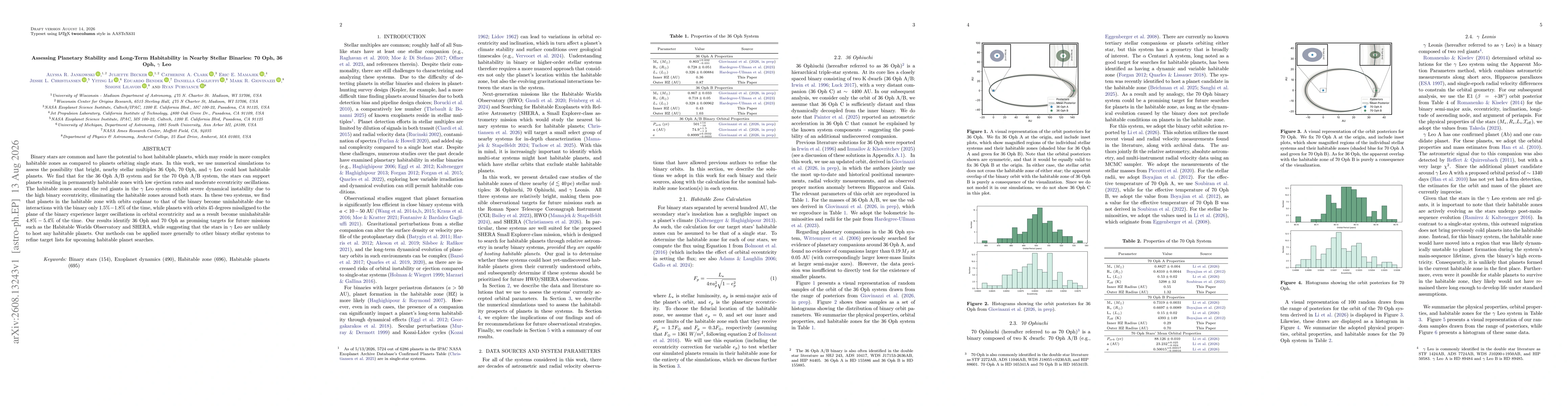 Thumbnail for Assessing Planetary Stability and Long-Term Habitability in Nearby Stellar Binaries: 70 Oph, 36 Oph, $γ$ Leo