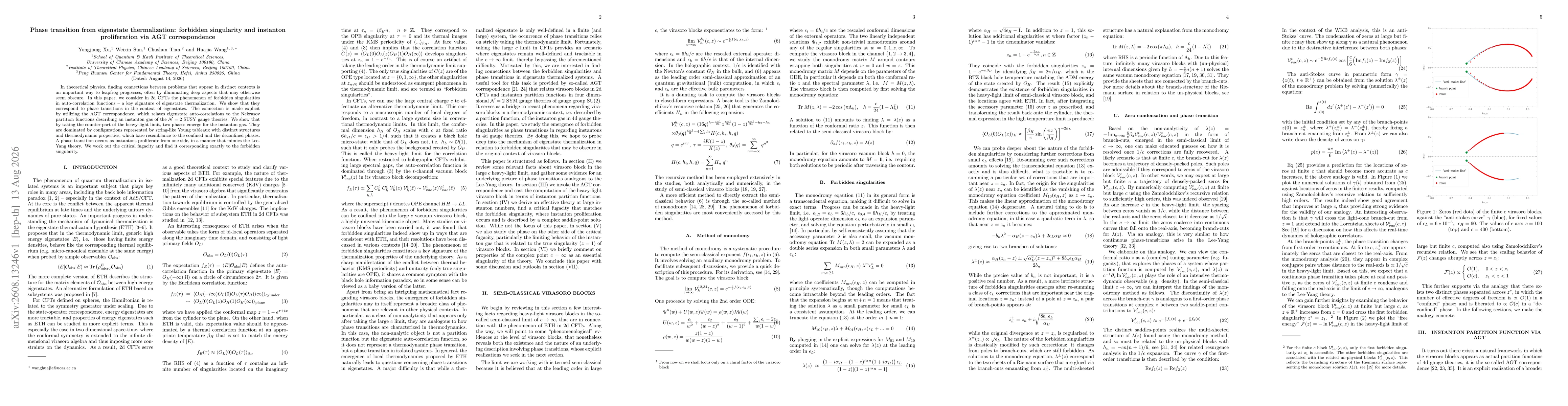 Thumbnail for Phase transition from eigenstate thermalization: forbidden singularity and instanton proliferation via AGT correspondence