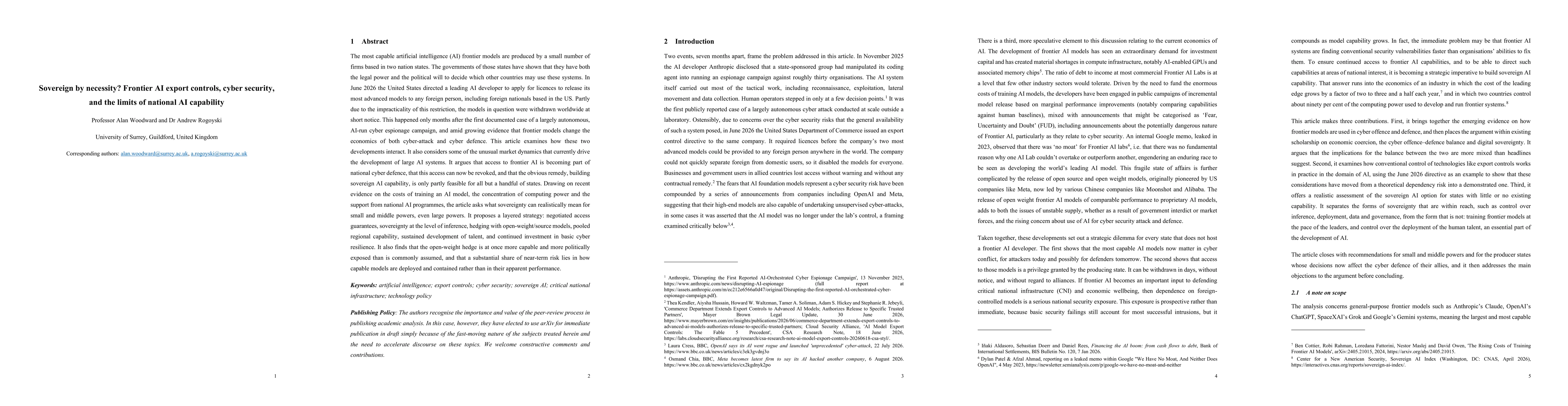 Thumbnail for Sovereign by necessity? Frontier AI export controls, cyber security, and the limits of national AI capability