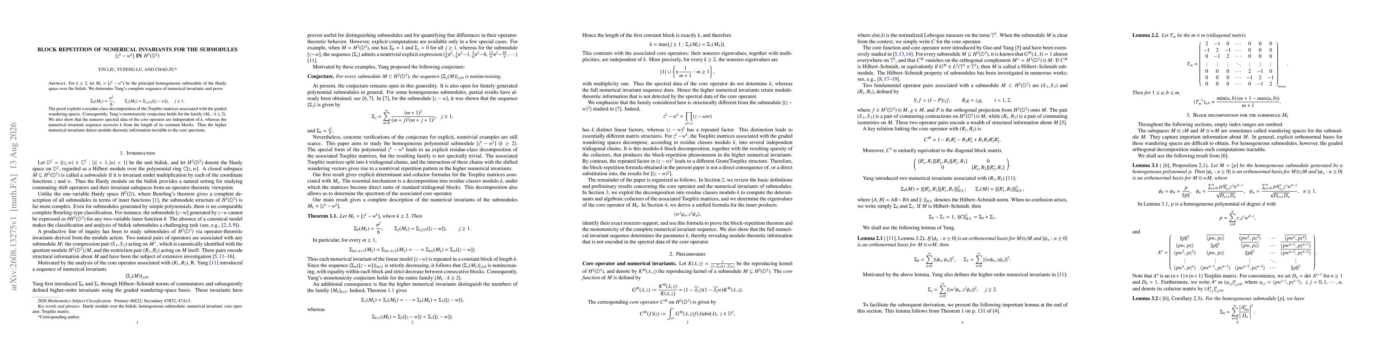 Thumbnail for Block Repetition of Numerical Invariants for the Submodules $[z^k-w^k]$ in $H^2(\mathbb D^2)$