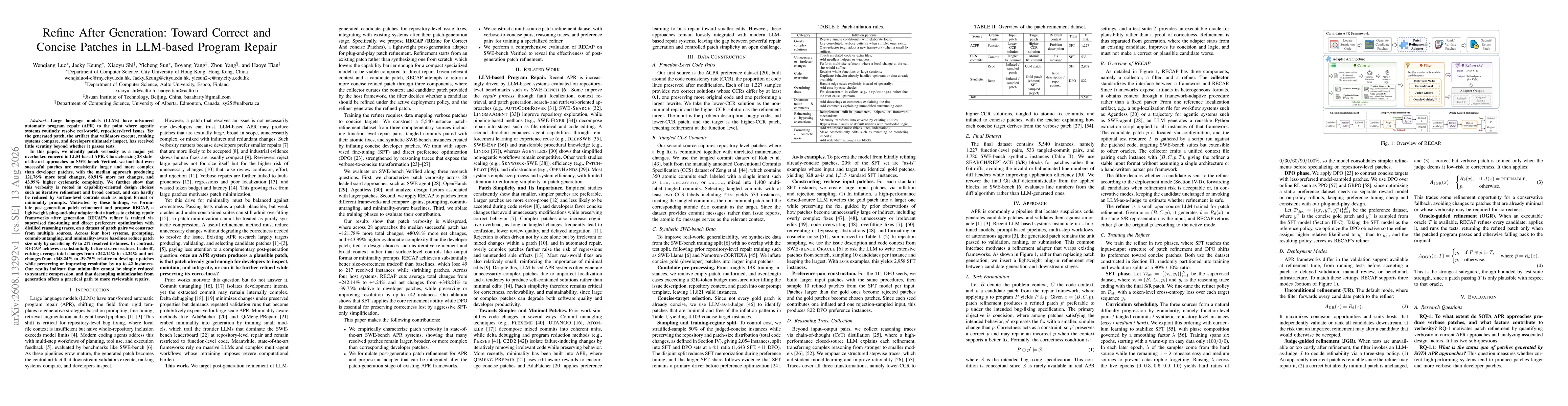 Thumbnail for Refine After Generation: Toward Correct and Concise Patches in LLM-based Program Repair