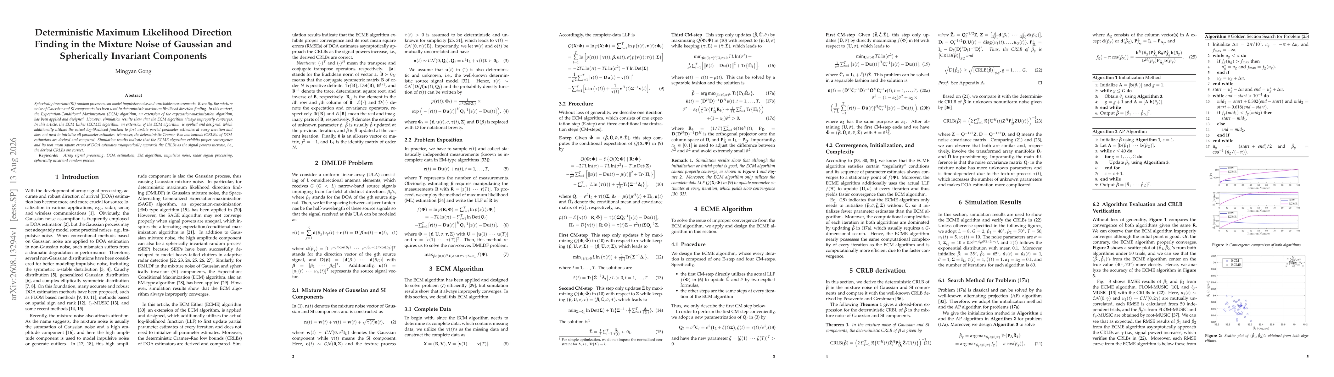 Thumbnail for Deterministic Maximum Likelihood Direction Finding in the Mixture Noise of Gaussian and Spherically Invariant Components