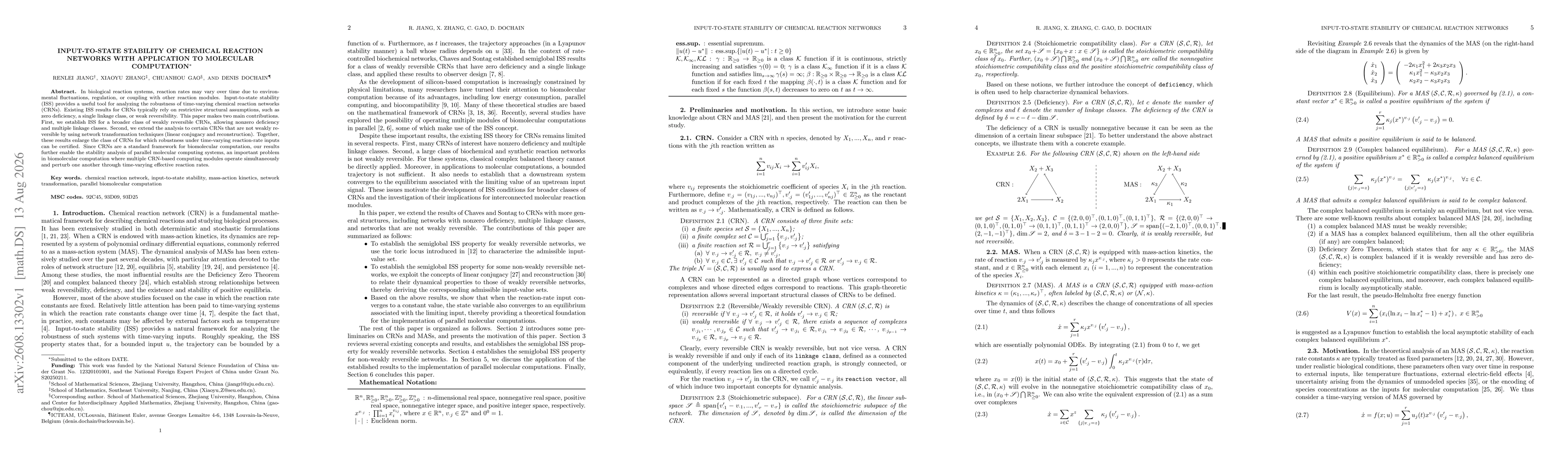 Thumbnail for Input-to-state stability of chemical reaction networks with application to molecular computation