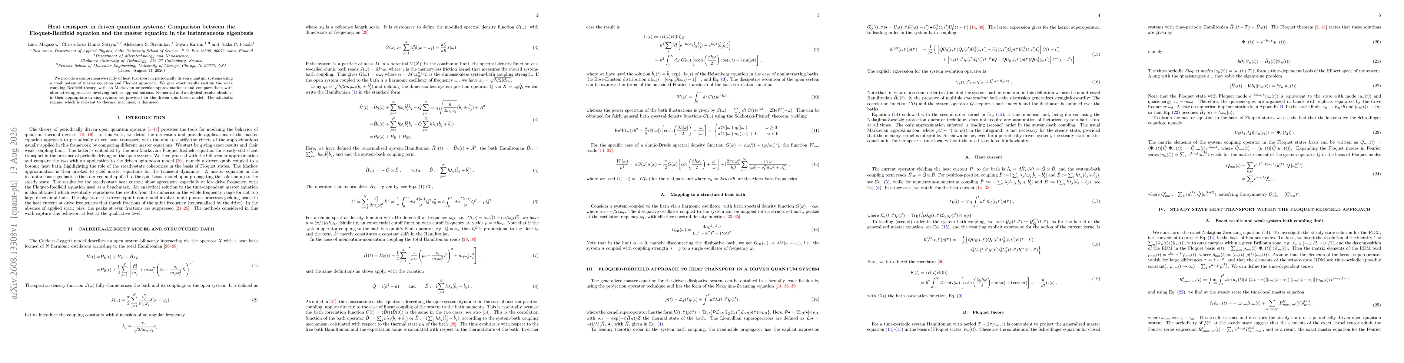 Thumbnail for Heat transport in driven quantum systems: Comparison between the Floquet-Redfield equation and the master equation in the instantaneous eigenbasis