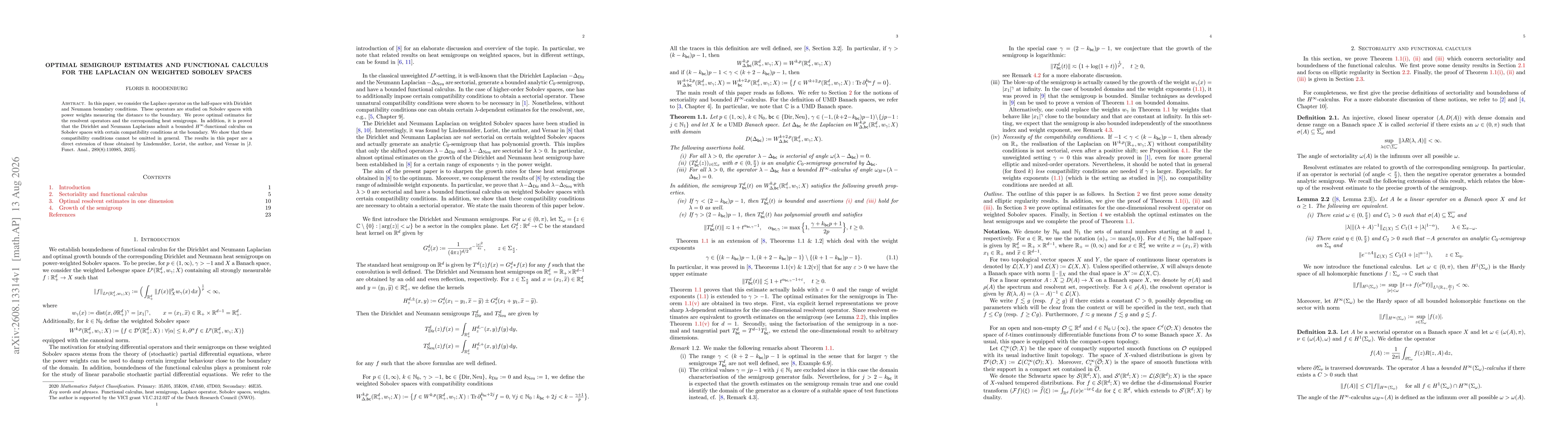 Thumbnail for Optimal semigroup estimates and functional calculus for the Laplacian on weighted Sobolev spaces