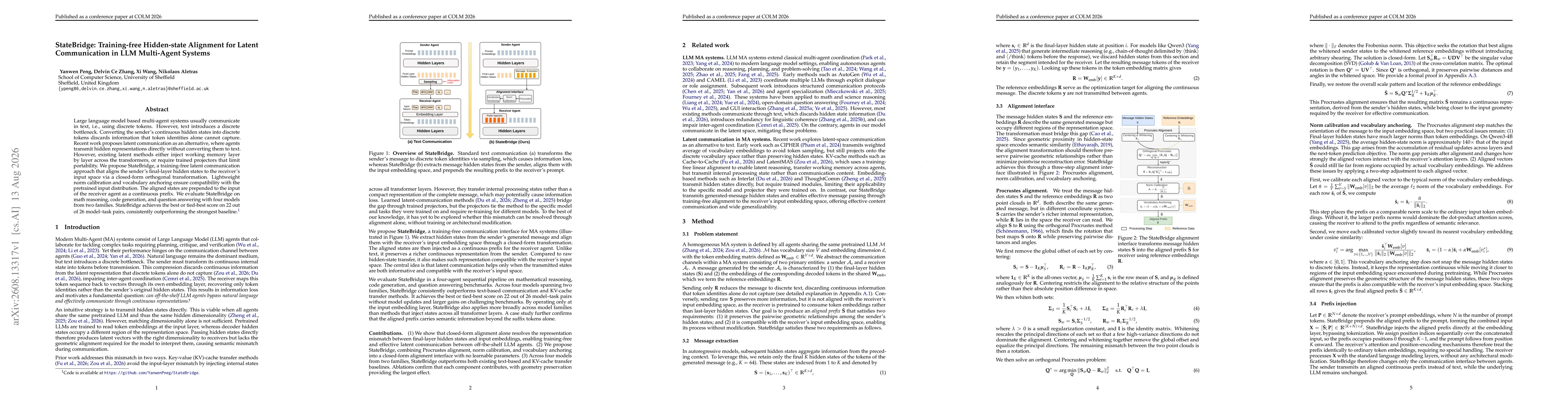 Thumbnail for StateBridge: Training-free Hidden-state Alignment for Latent Communication in LLM Multi-Agent Systems