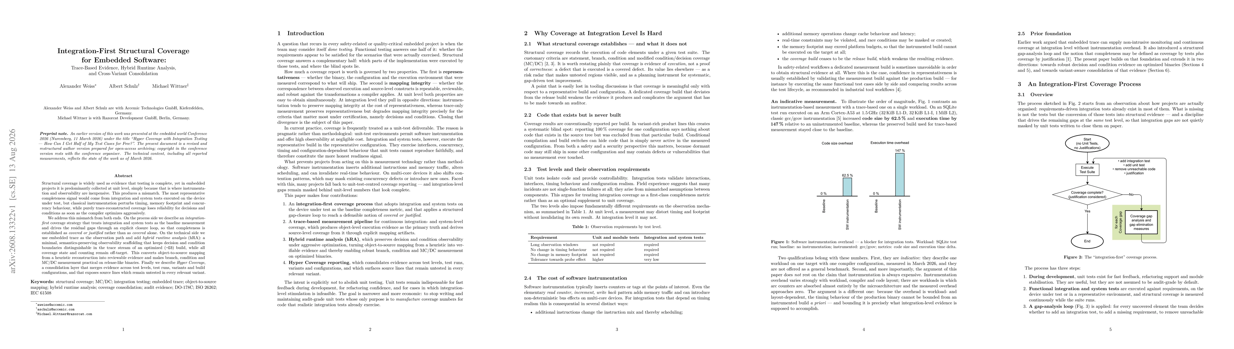 Thumbnail for Integration-First Structural Coverage for Embedded Software:Trace-Based Evidence, Hybrid Runtime Analysis, and Cross-Variant Consolidation