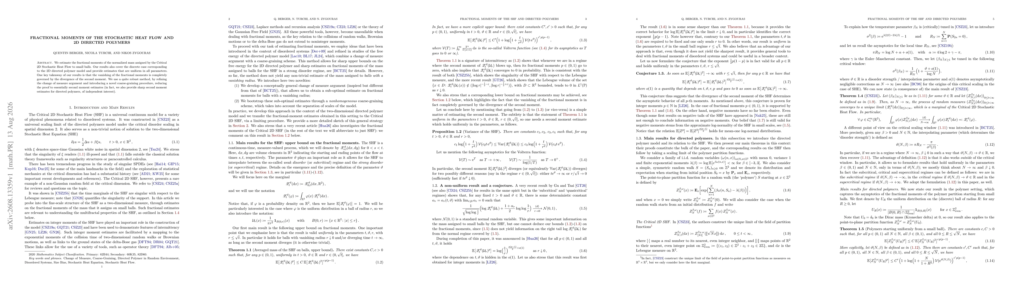 Thumbnail for Fractional moments of the Stochastic Heat Flow and 2D Directed Polymers
