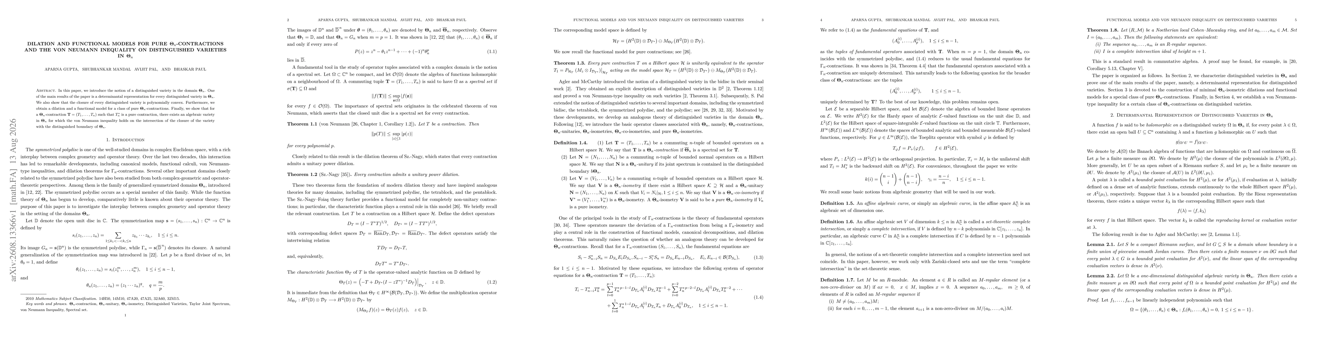 Thumbnail for Dilation and Functional Models for Pure $\mathbfΘ_n$-Contractions and the von Neumann Inequality on Distinguished Varieties in $\mathbfΘ_n$
