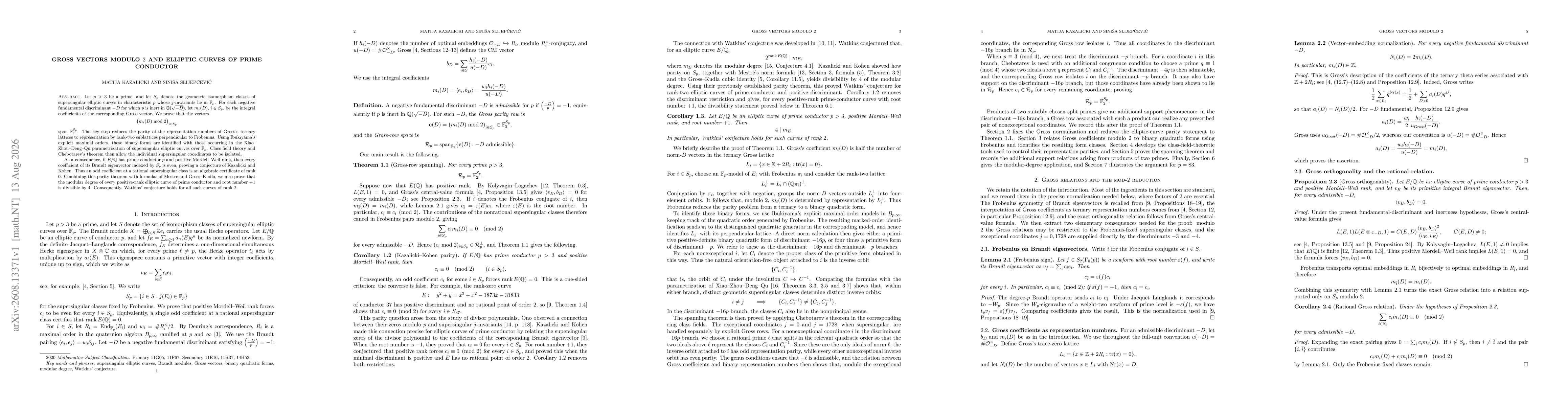 Thumbnail for Gross vectors modulo 2 and elliptic curves of prime conductor