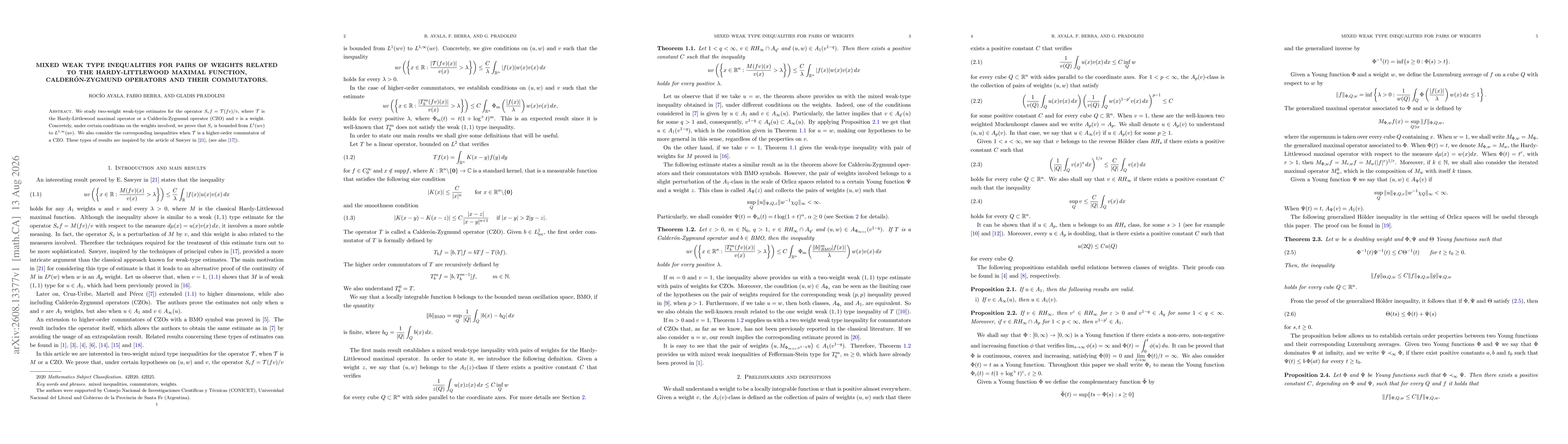 Thumbnail for Mixed Weak type inequalities for pairs of weights related to the Hardy-Littlewood maximal funcion, Calderón-Zygmund operators and their commutators
