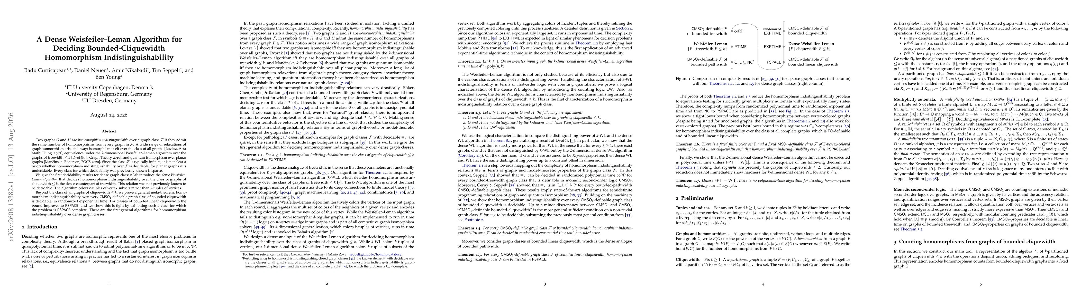 Thumbnail for A Dense Weisfeiler-Leman Algorithm for Deciding Bounded-Cliquewidth Homomorphism Indistinguishability