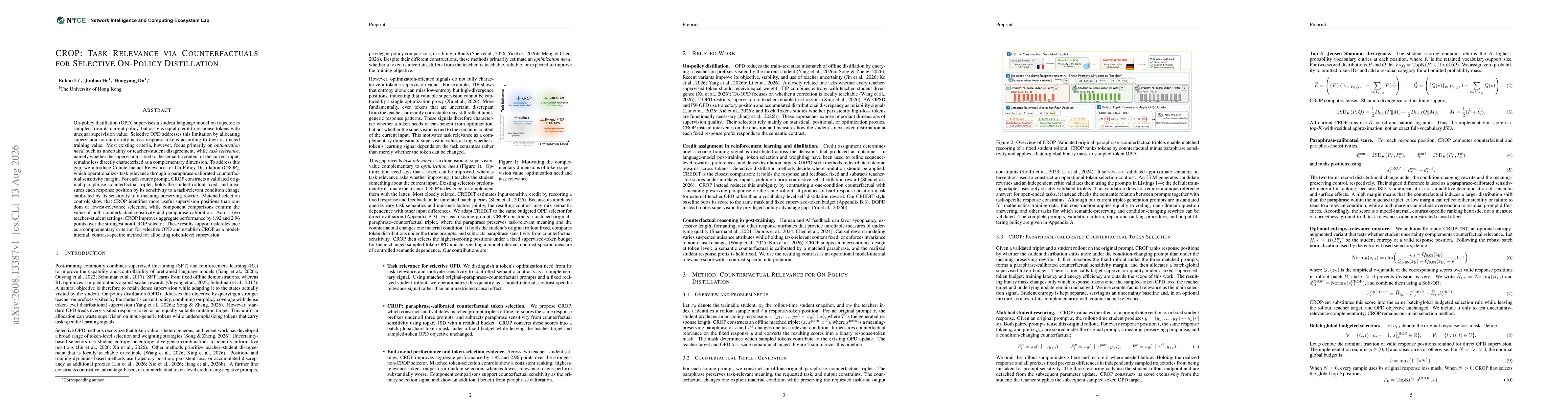 Thumbnail for CROP: Task Relevance via Counterfactuals for Selective On-Policy Distillation