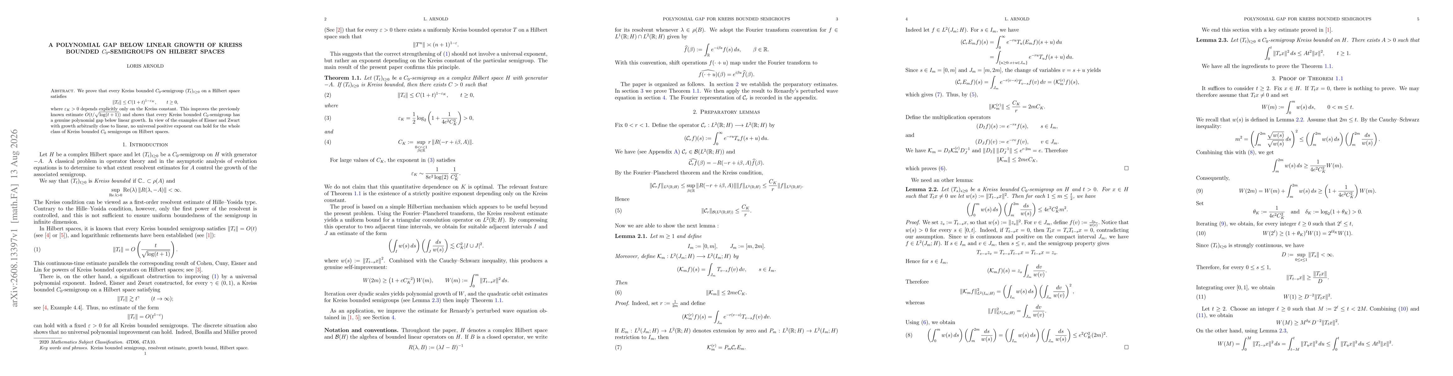 Thumbnail for A polynomial gap below linear growth of Kreiss bounded $C_0$-semigroups on Hilbert spaces