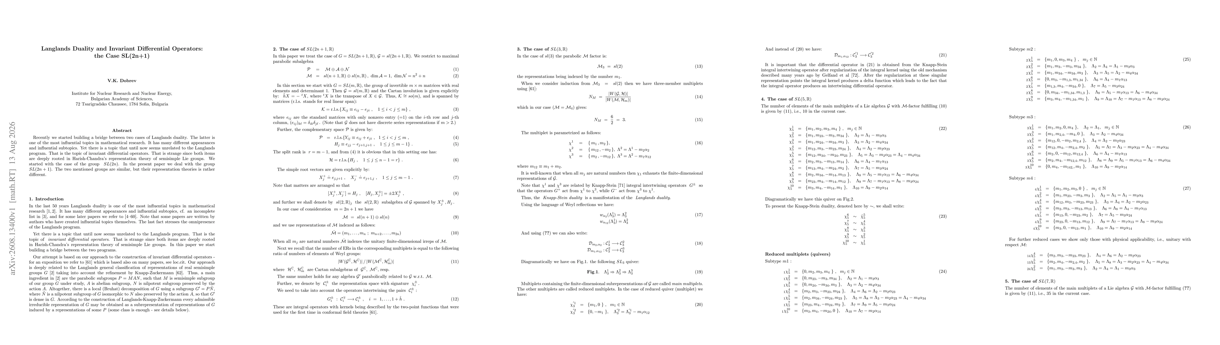 Thumbnail for Langlands Duality and Invariant Differential Operators: the Case SL(2n+1)