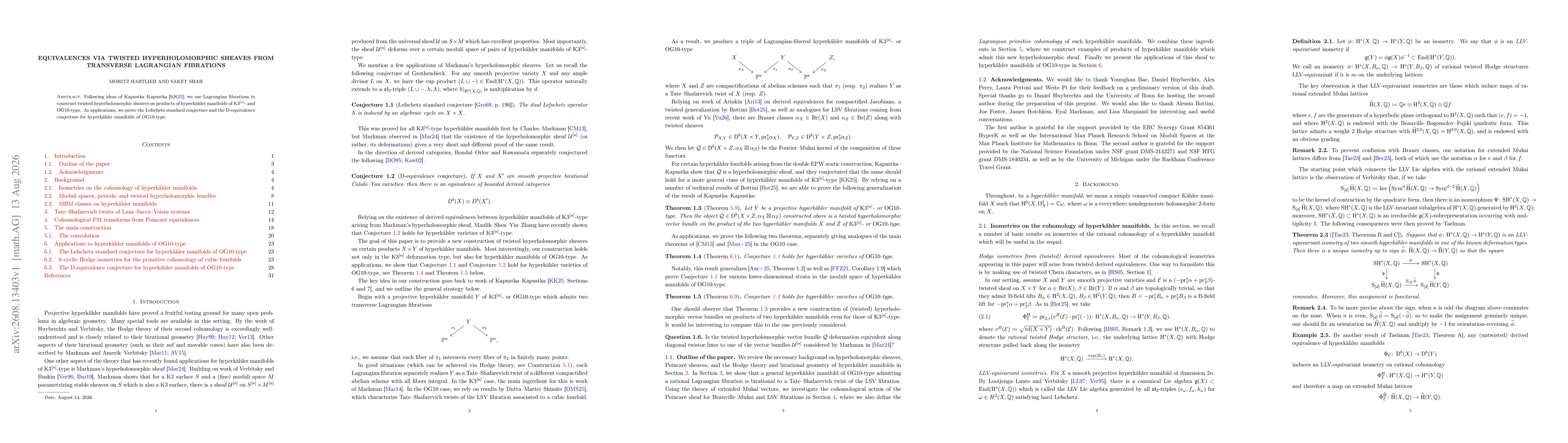 Thumbnail for Equivalences via twisted hyperholomorphic sheaves from transverse Lagrangian fibrations
