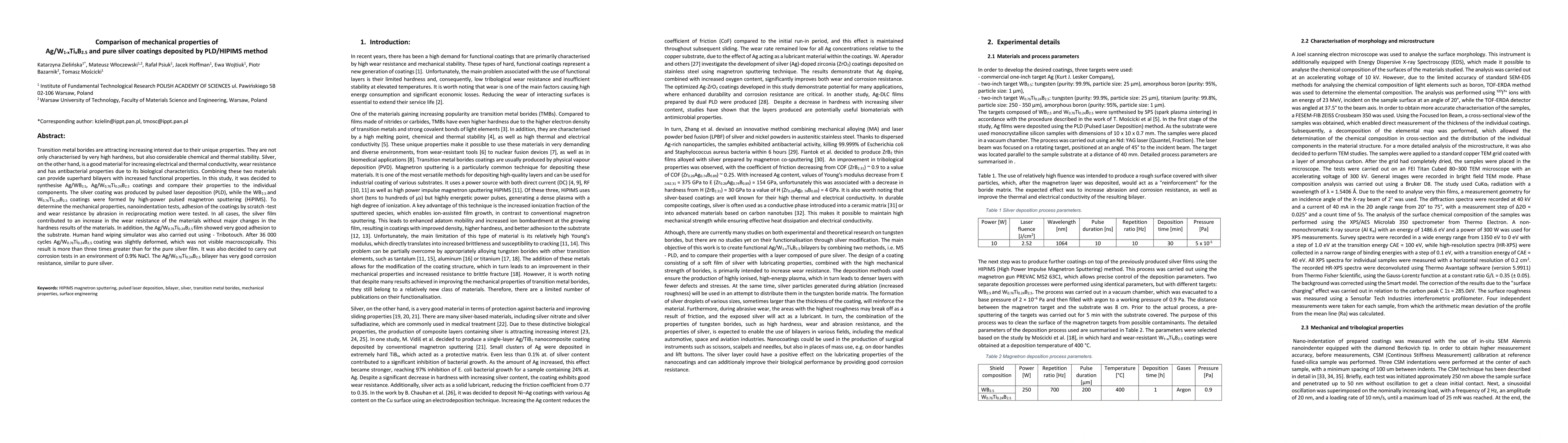 Thumbnail for Comparison of mechanical properties of Ag/W1-xTixB2.5 and pure silver coatings deposited by PLD/HIPIMS method