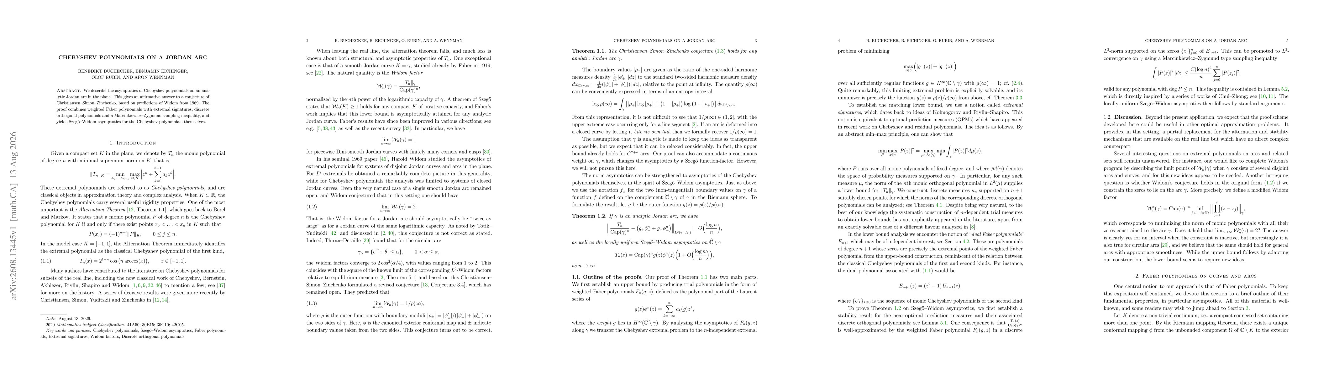 Thumbnail for Chebyshev polynomials on a Jordan arc