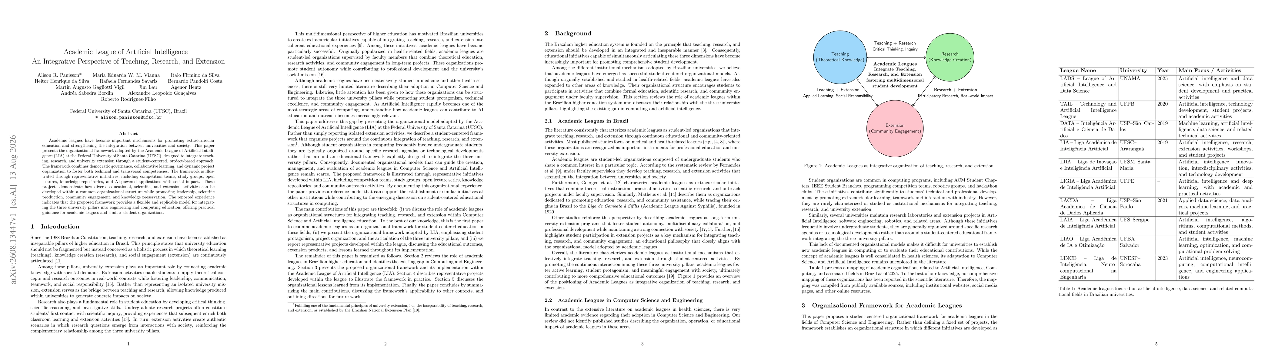 Thumbnail for Academic League of Artificial Intelligence - An Integrative Perspective of Teaching, Research, and Extension