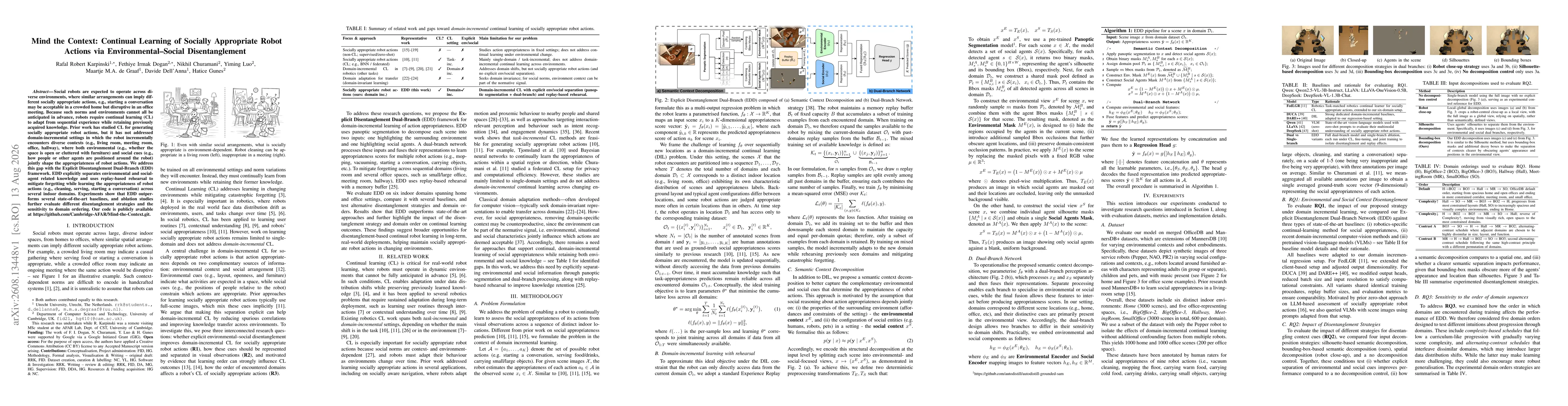 Thumbnail for Mind the Context: Continual Learning of Socially Appropriate Robot Actions via Environmental-Social Disentanglement
