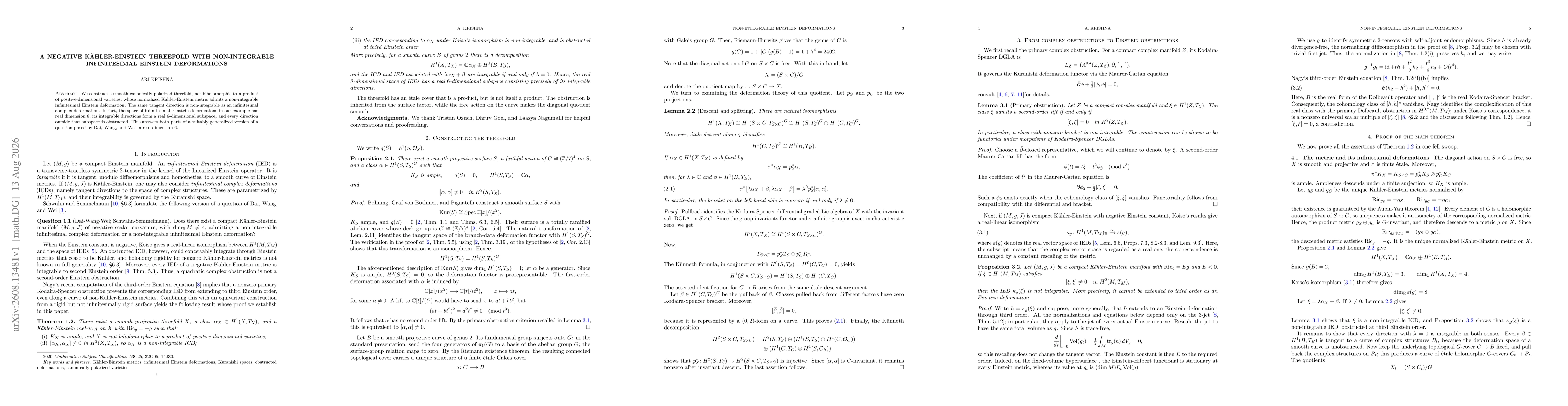 Thumbnail for A negative Kähler-Einstein threefold with non-integrable infinitesimal Einstein deformations