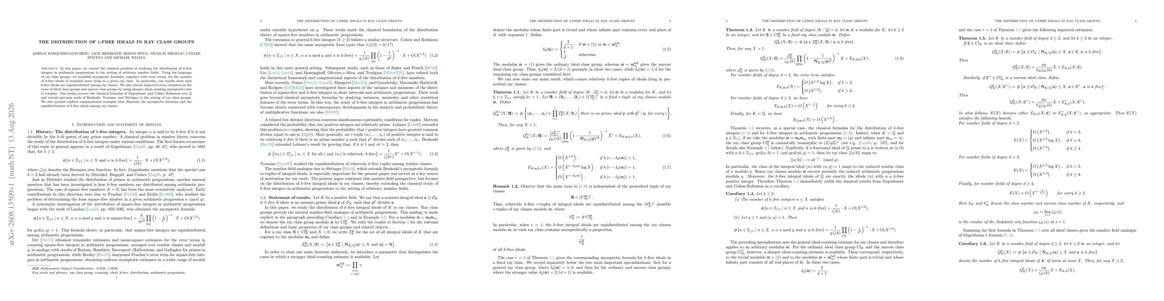 Thumbnail for The distribution of $k$-free ideals in ray class groups