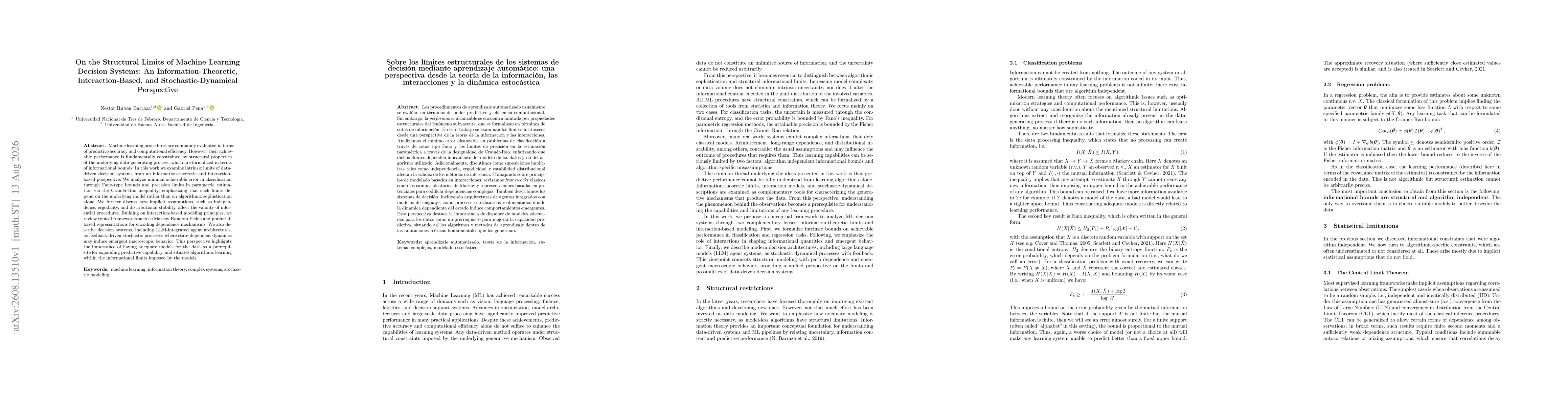 Thumbnail for On the Structural Limits of Machine Learning Decision Systems: An Information-Theoretic, Interaction-Based, and Stochastic-Dynamical Perspective