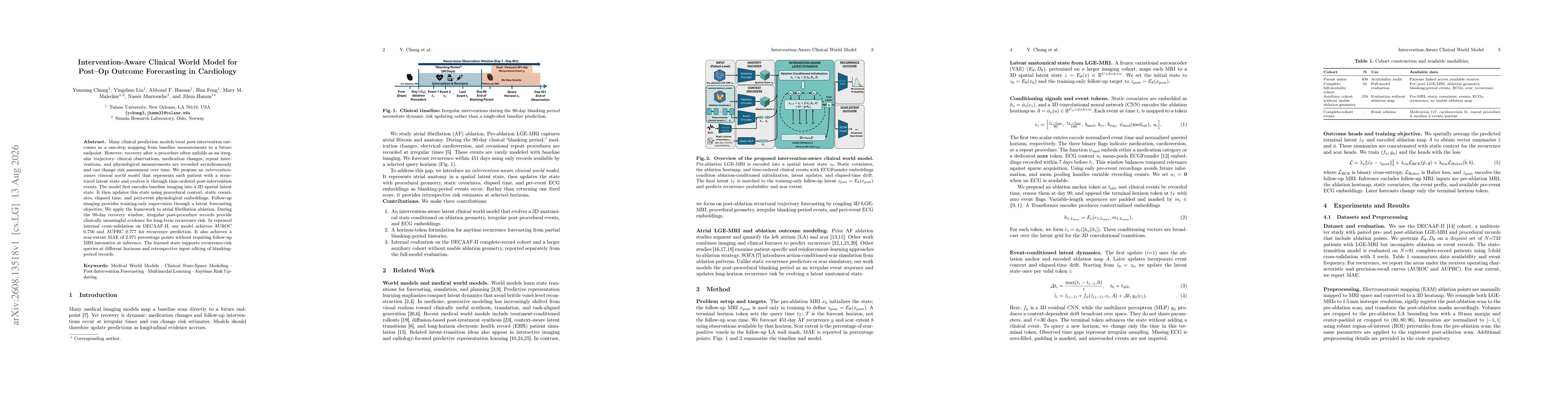 Thumbnail for Intervention-Aware Clinical World Model for Post-Op Outcome Forecasting in Cardiology