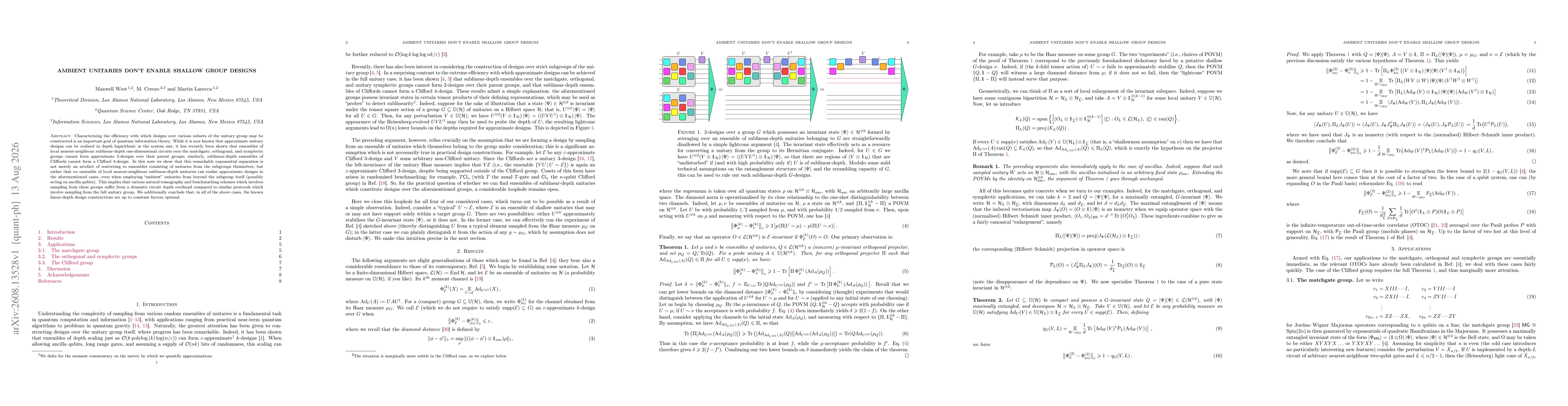 Thumbnail for Ambient unitaries don't enable shallow group designs