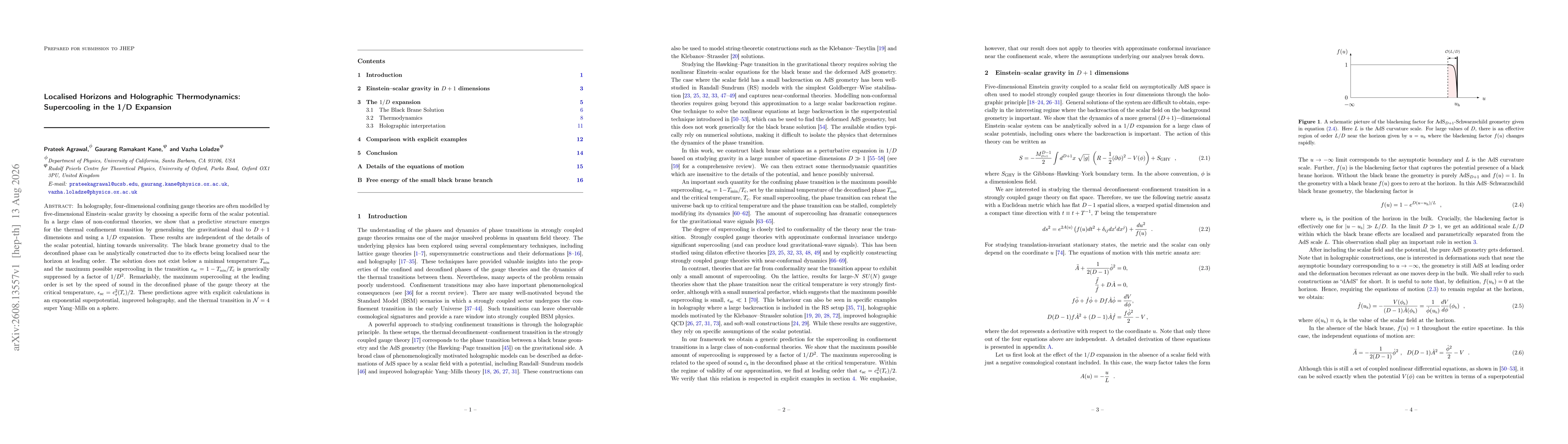 Thumbnail for Localised Horizons and Holographic Thermodynamics: Supercooling in the 1/D Expansion