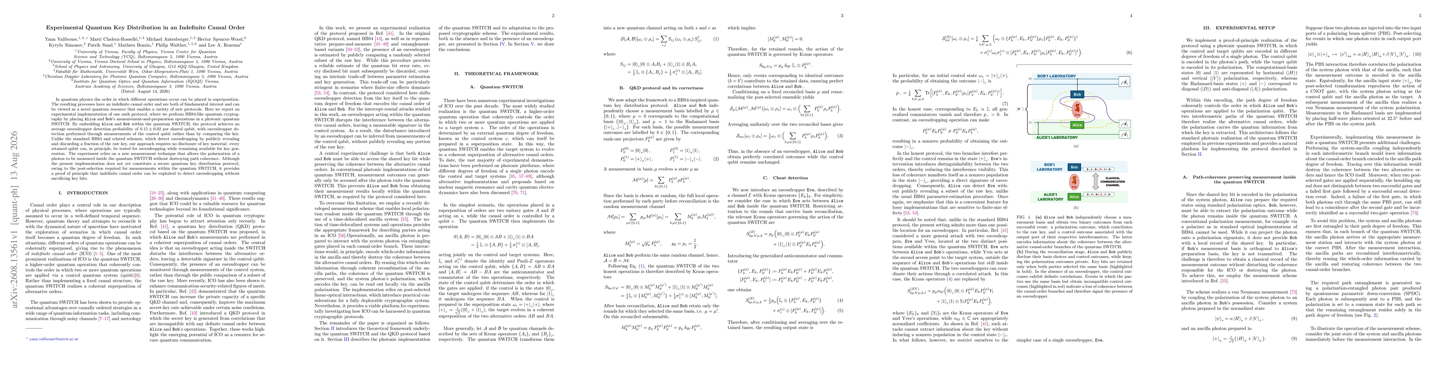 Thumbnail for Experimental Quantum Key Distribution in an Indefinite Causal Order