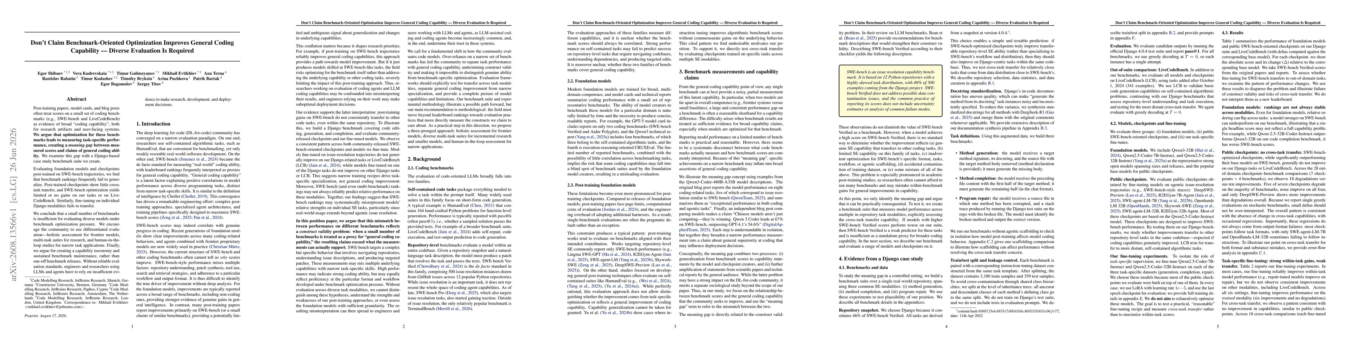 Thumbnail for Don't Claim Benchmark-Oriented Optimization Improves General Coding Capability -- Diverse Evaluation Is Required