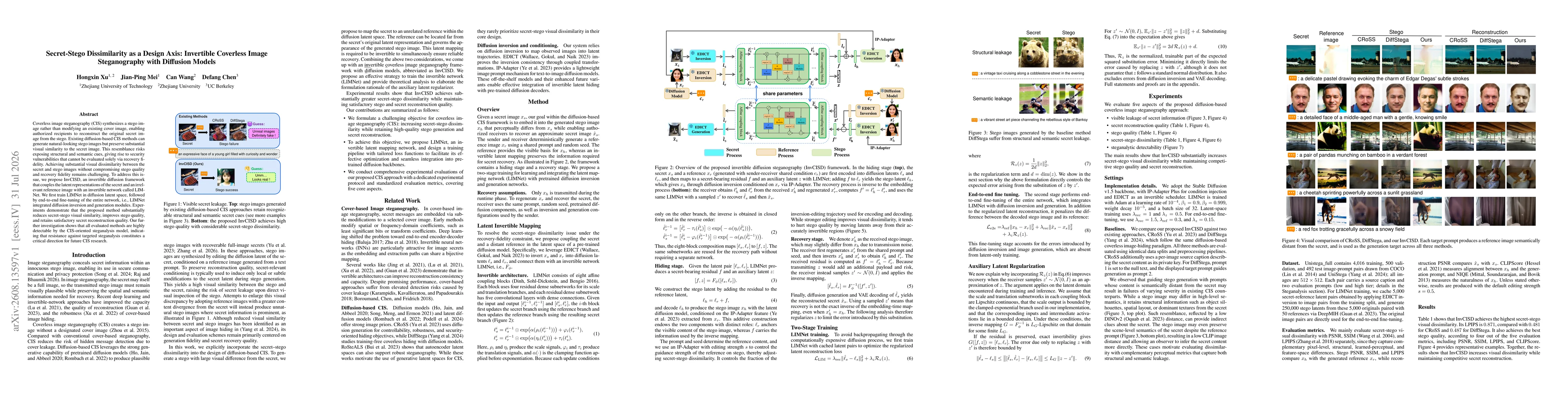 Thumbnail for Secret-Stego Dissimilarity as a Design Axis: Invertible Coverless Image Steganography with Diffusion Models