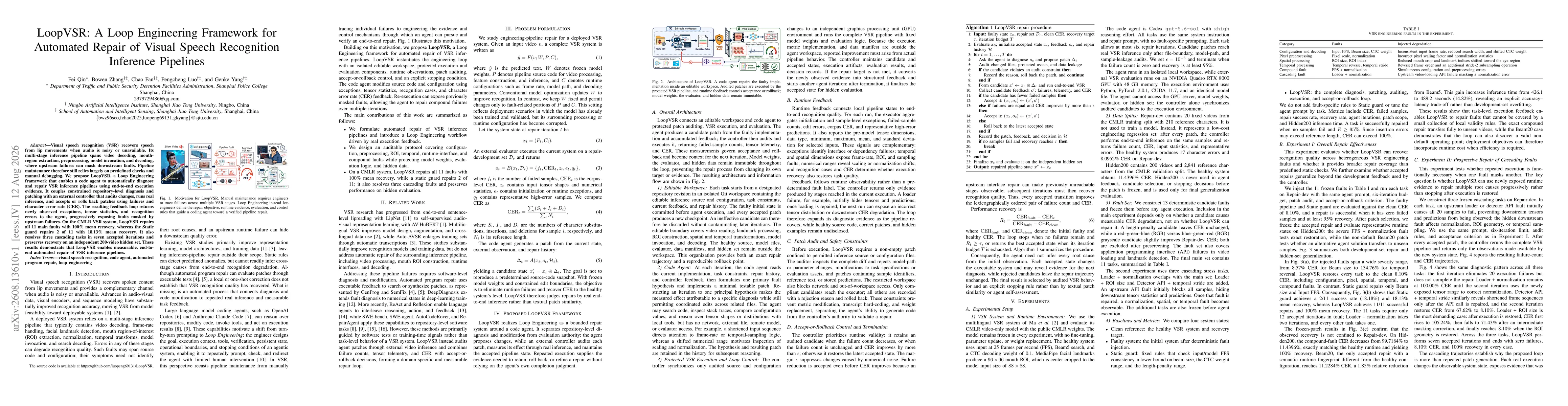 Thumbnail for LoopVSR: A Loop Engineering Framework for Automated Repair of Visual Speech Recognition Inference Pipelines